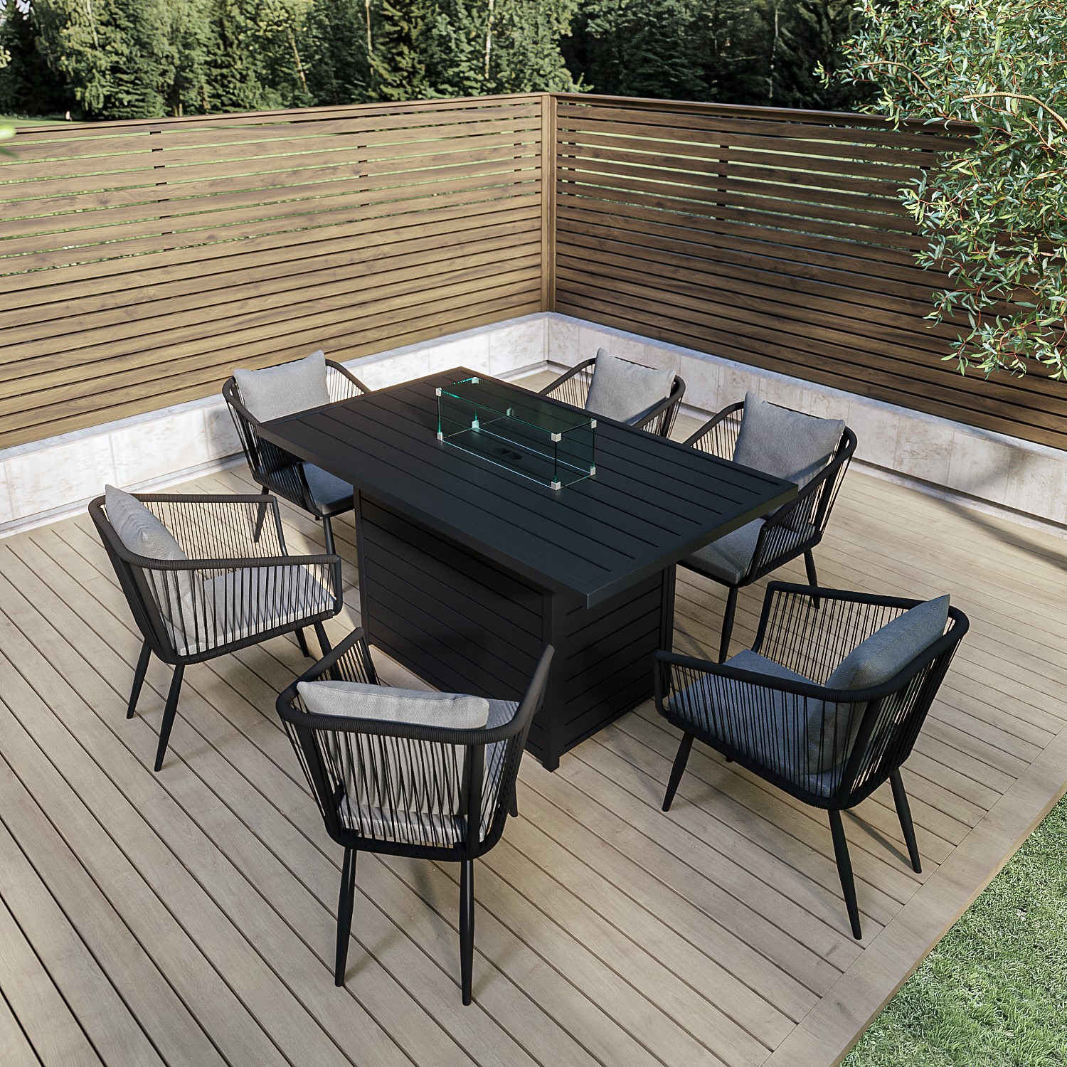Read more about 6 seater grey aluminium & rope dining set with firepit table como